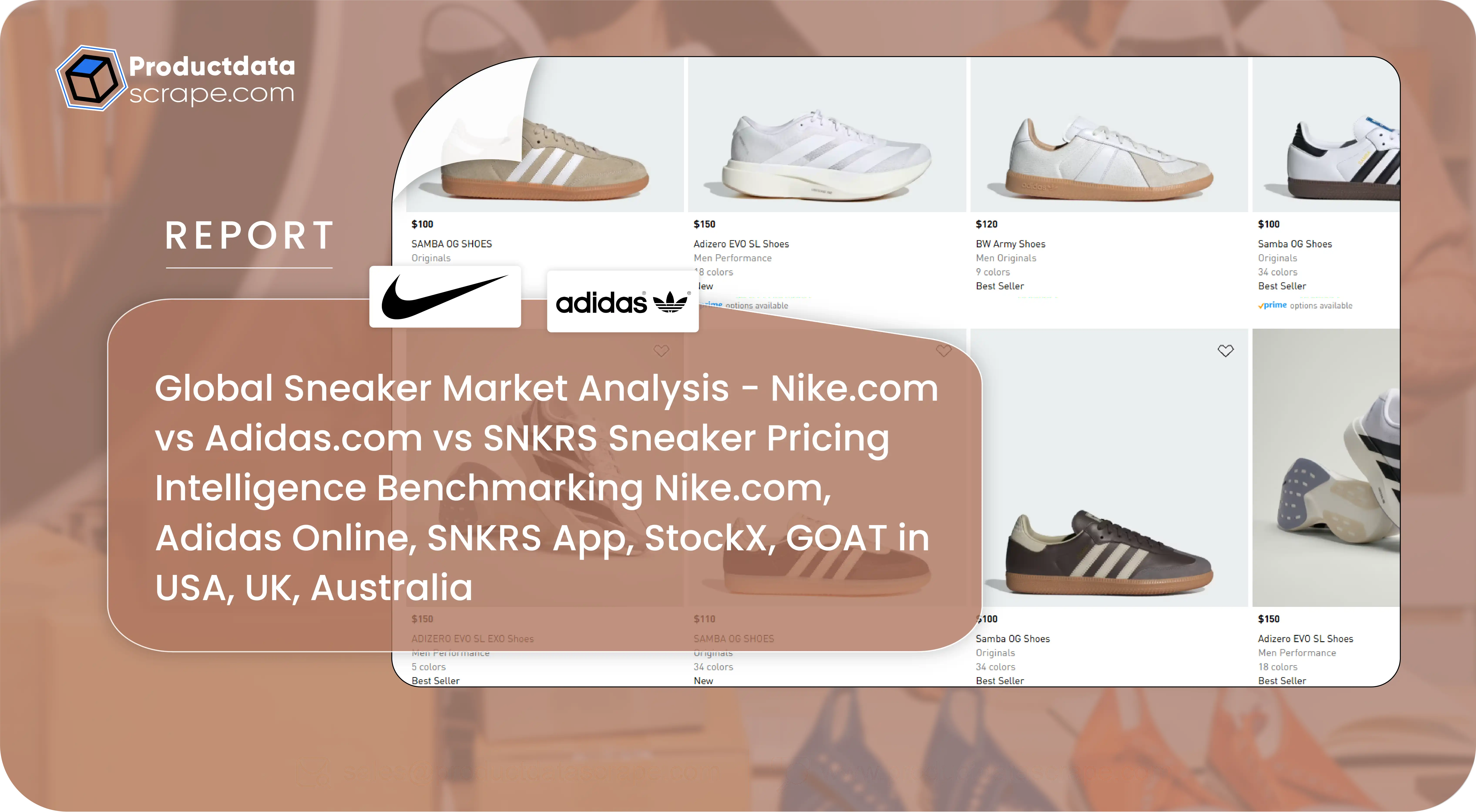 Global Sneaker Market Analysis - Nike.com vs Adidas.com vs SNKRS Sneaker Pricing Intelligence Benchmarking Nike.com, Adidas Online, SNKRS App, StockX, GOAT in USA, UK, Australia